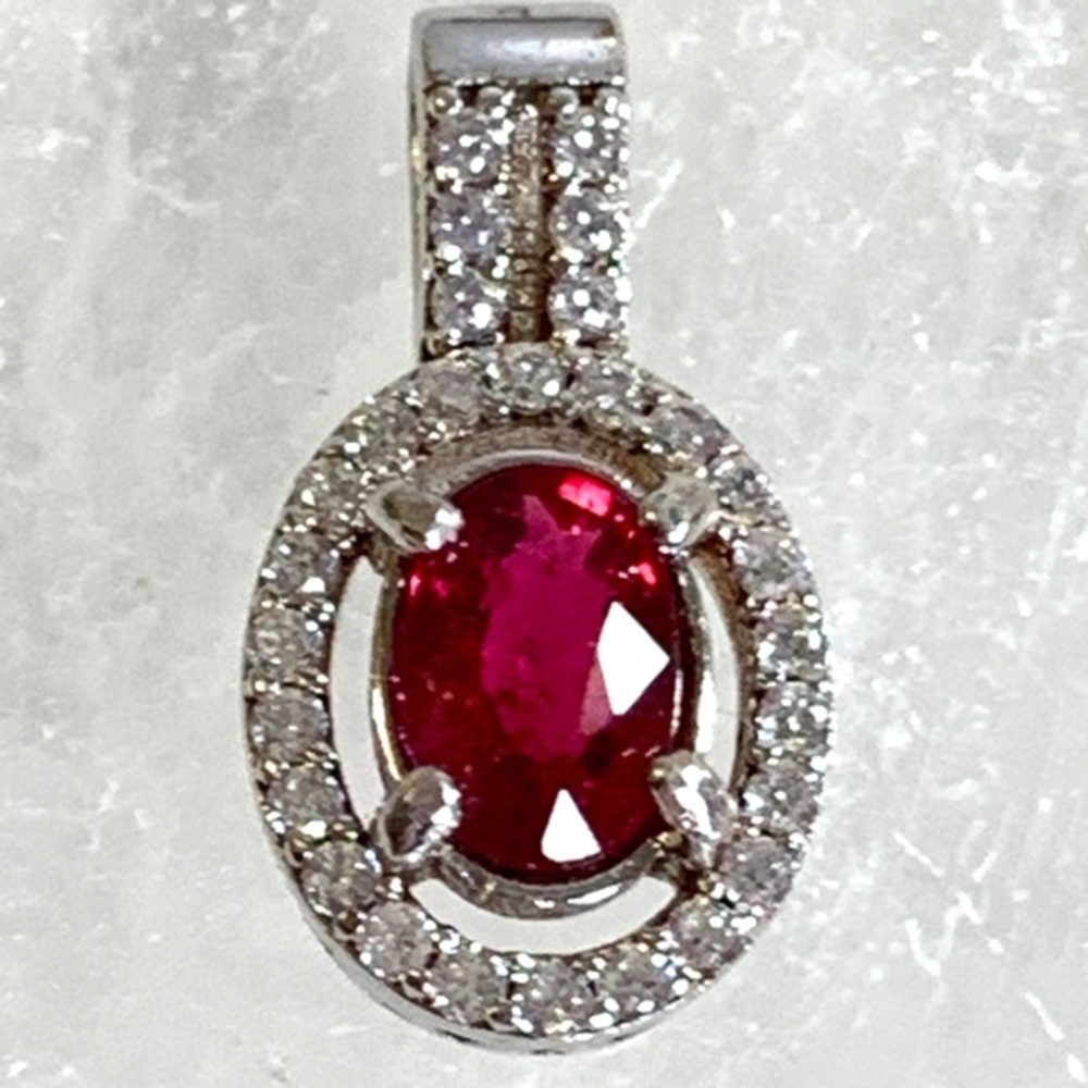 Natural Rubellite Silver Pendant W/ Cubic Zirconia